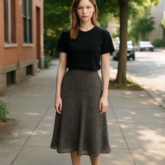Worthington Dresses & Skirts - Worthington Size 14 Silk-Linen Brown Black Print Midi Skirt Lined High Waist